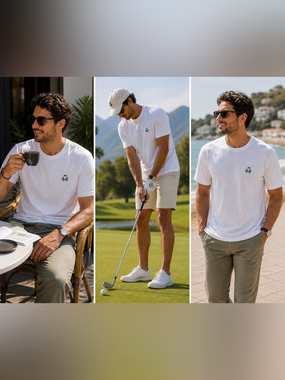 Men's White Short-Sleeve Tee with Green Frog Motif
